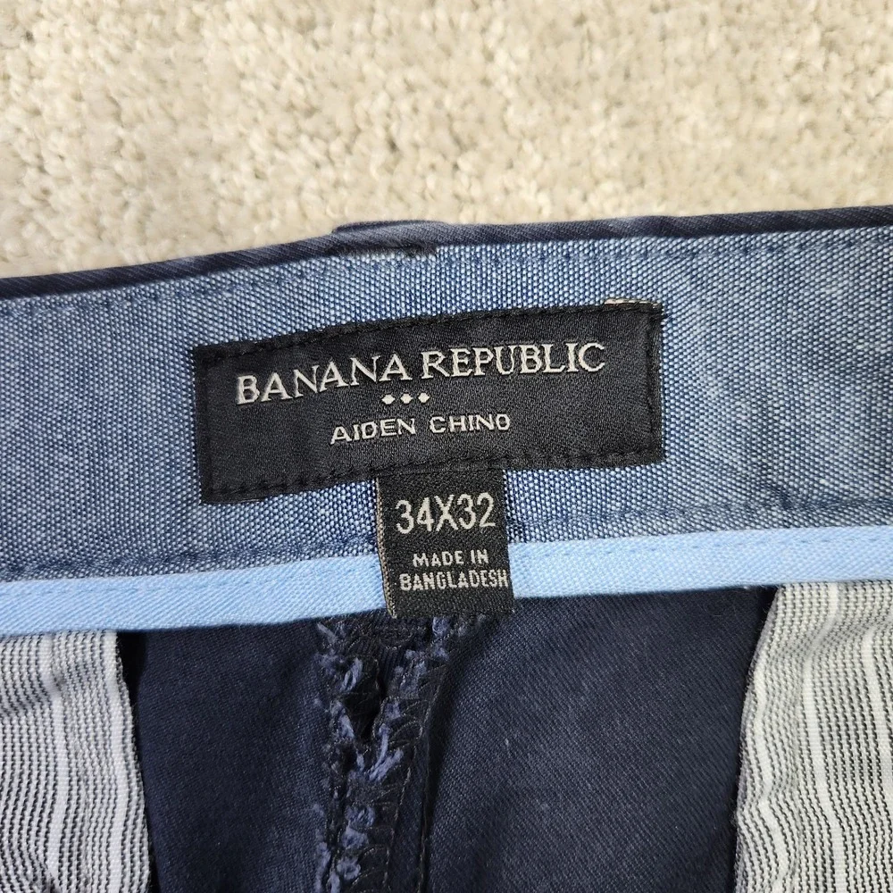 Banana Republic Pants Men 34x32 Aiden Chino Straight Leg Fit Cotton‎ Navy Blue